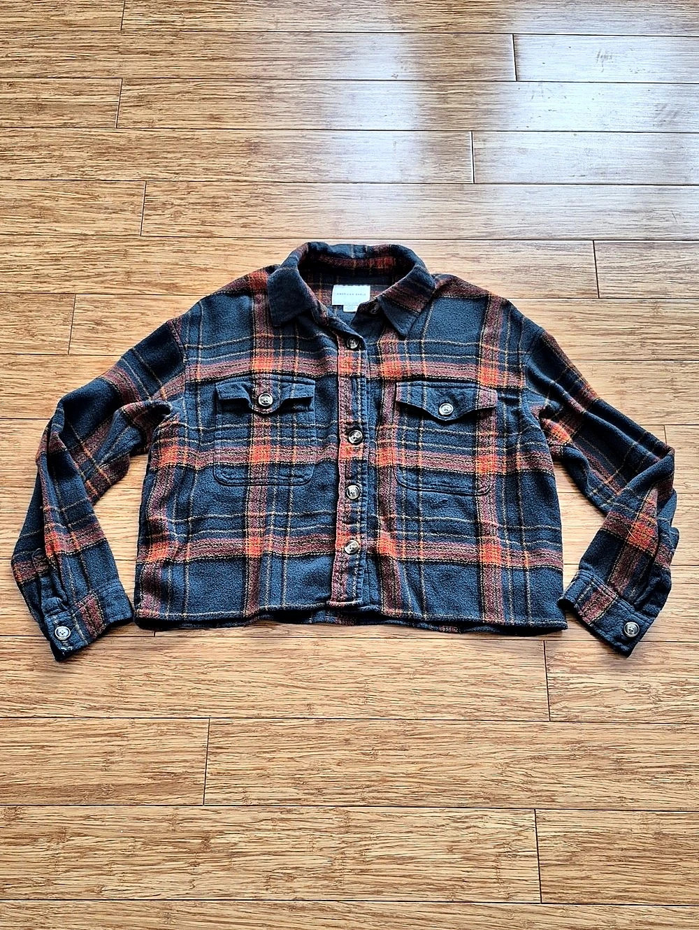 American Eagle Plaid Shirt Jacket in Green & Orange Size Small Like New